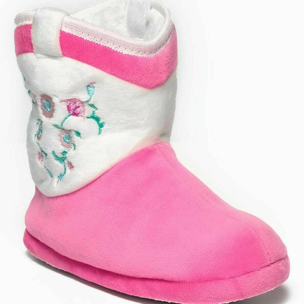 Girls Plush Cowboy Kids' Slipper Boots - Pink XL 4